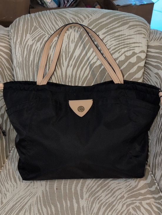 Anne Klein Handbags - Black Anne Klein Tote Bag with Tan Handles  And trim